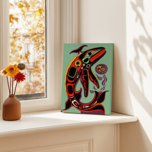 Salmon Print on Canvas Inspired by Native Canadian Art, Colorful Fish Aboriginal Style Artwork for Unique Wall Decor, Perfect Housewarming Gift - photo #13