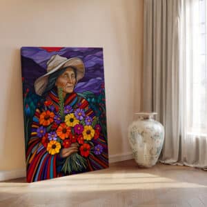 Grandmother Canadian Aboriginal Artwork-Inspired Canvas, Vibrant Print Wall Decor Featuring Traditional Indigenous Design, Unique Gift
