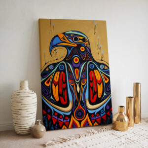 Eagle Canadian Aboriginal Artwork Canvas, Extra Large Colorful Indigenous Style Print Wall Art for Contemporary Home Decor, Unique Inuit Art Gift - photo #1