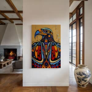 Eagle Canadian Aboriginal Artwork Canvas, Extra Large Colorful Indigenous Style Print Wall Art for Contemporary Home Decor, Unique Gift