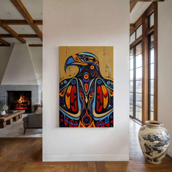 Eagle Canadian Aboriginal Artwork Canvas, Extra Large Colorful Indigenous Style Print Wall Art for Contemporary Home Decor, Unique Inuit Art Gift