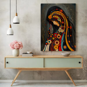 Abstract Woman Portrait Canvas Print, Extra Large Canadian Aboriginal Art Style Print, Colorful Indigenous-Inspired Wall Art for Home Decor - photo #1