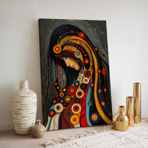 Abstract Woman Portrait Canvas Print, Extra Large Canadian Aboriginal Art Style Print, Colorful Indigenous-Inspired Wall Art for Home Decor