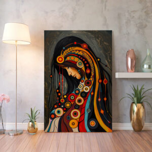 Abstract Woman Portrait Canvas Print, Extra Large Canadian Aboriginal Art Style Print, Colorful Indigenous-Inspired Wall Art for Home Decor - photo #3