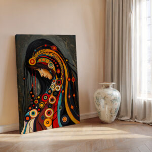 Abstract Woman Portrait Canvas Print, Extra Large Canadian Aboriginal Art Style Print, Colorful Indigenous-Inspired Wall Art for Home Decor - photo #2