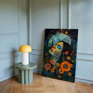 Floral Woman Portrait Inspired by Canadian Indigenous Art, Colorful Aboriginal Artwork Style Extra Large Canvas for Contemporary Home Decor Gift
