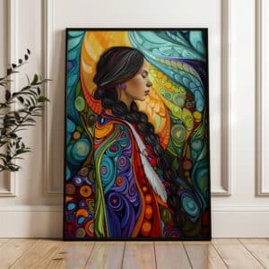 Eye-Catching Canadian Aboriginal Inspired Portrait Wall Art, Vibrant Indigenous Design Print for Cultural Home Decor, Unique Gift for Art Lovers