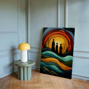 Abstract Sunset Landscape Canvas Inspired by Canadian Aboriginal Art, Colorful Maximalist & Indigenous Style Wall Art, Perfect for Cultural Gift Giving