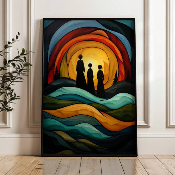 Abstract Sunset Indigenous Style Wall Art, Colorful Canadian Aboriginal Inspired Print Artwork for Unique Home Decor, Perfect Housewarming Gift
