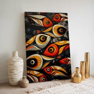 Bold Salmon Fish Canvas in Style of Canadian Aboriginal Art, Vibrant Indigenous-Inspired Wall Decor for a Maximalist Statement, Housewarming Gift - photo #1