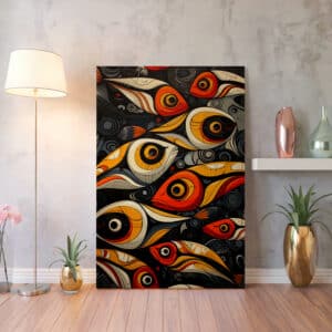 Bold Salmon Fish Canvas in Style of Canadian Aboriginal Art, Vibrant Indigenous-Inspired Wall Decor for a Maximalist Statement, Housewarming Gift - photo #6