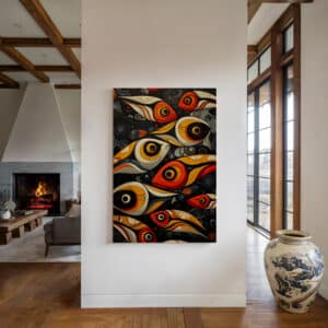Bold Salmon Fish Canvas in Style of Canadian Aboriginal Art, Vibrant Indigenous-Inspired Wall Decor for a Maximalist Statement, Housewarming Gift - photo #4