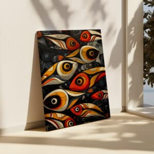 Bold Salmon Fish Canvas in Style of Canadian Aboriginal Art, Vibrant Indigenous-Inspired Wall Decor for a Maximalist Statement, Housewarming Gift - photo #5