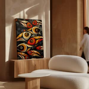 Bold Salmon Fish Canvas in Style of Canadian Aboriginal Art, Vibrant Indigenous-Inspired Wall Decor for a Maximalist Statement, Housewarming Gift - photo #2