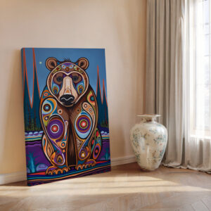 Bear Print on Canvas Inspired by Inuit & Metis Canada Art, Colorful Aboriginal Indigenous Home Decor for Living Spaces, Housewarming Gift Idea - photo #3