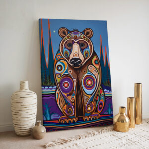 Bear Print on Canvas Inspired by Inuit & Metis Canada Art, Colorful Aboriginal Indigenous Home Decor for Living Spaces, Housewarming Gift Idea - photo #1