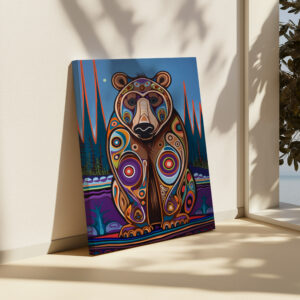 Bear Print on Canvas Inspired by Inuit & Metis Canada Art, Colorful Aboriginal Indigenous Home Decor for Living Spaces, Housewarming Gift Idea - photo #6