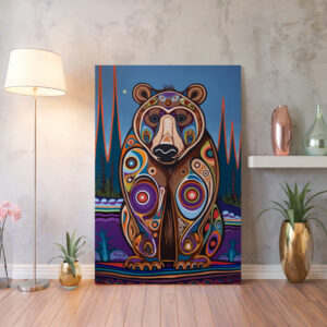 Bear Print on Canvas Inspired by Inuit & Metis Canada Art, Colorful Aboriginal Indigenous Home Decor for Living Spaces, Housewarming Gift Idea - photo #5