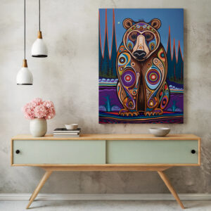 Bear Print on Canvas Inspired by Inuit & Metis Canada Art, Colorful Aboriginal Indigenous Home Decor for Living Spaces, Housewarming Gift Idea - photo #10