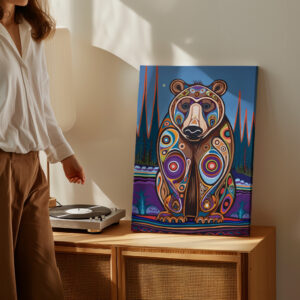 Bear Print on Canvas Inspired by Inuit & Metis Canada Art, Colorful Aboriginal Indigenous Home Decor for Living Spaces, Housewarming Gift Idea - photo #9