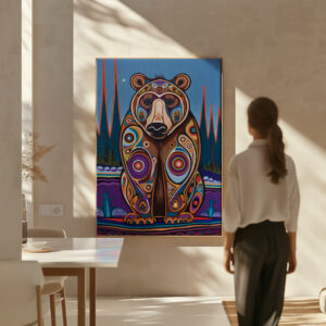 Bear Print on Canvas Inspired by Inuit & Metis Canada Art, Colorful Aboriginal Indigenous Home Decor for Living Spaces, Housewarming Gift Idea - photo #2