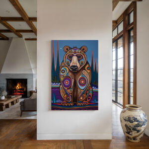 Bear Print on Canvas Inspired by Inuit & Metis Canada Art, Colorful Aboriginal Indigenous Home Decor for Living Spaces, Housewarming Gift Idea - photo #8