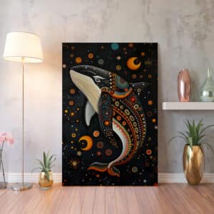 Black Killer Whale Canvas Inspired by Canadian Indigenous Artwork, Eye-Catching Aboriginal Style Wall Art for Contemporary Spaces, Cultural Gift - photo #7