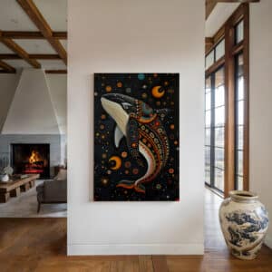 Black Killer Whale Canvas Inspired by Canadian Indigenous Artwork, Eye-Catching Aboriginal Style Wall Art for Contemporary Spaces, Cultural Gift - photo #4