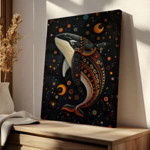Black Killer Whale Canvas Inspired by Canadian Indigenous Artwork, Eye-Catching Aboriginal Style Wall Art for Contemporary Spaces, Cultural Gift - photo #2