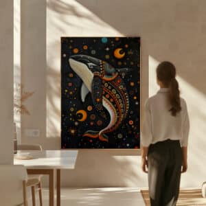 Black Killer Whale Canvas Inspired by Canadian Indigenous Artwork, Eye-Catching Aboriginal Style Wall Art for Contemporary Spaces, Cultural Gift - photo #1