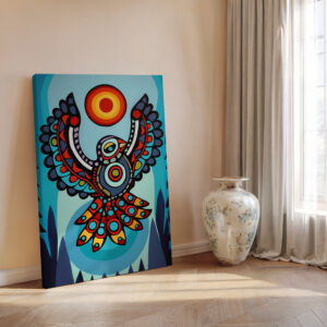 Eagle and Sun Canadian Aboriginal Style Artwork, Colorful Intricate Bird Canvas Wall Art for Home Decor, Unique Print Gift for Indigenous Art Lovers - photo #2