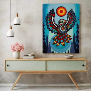 Eagle and Sun Canadian Aboriginal Style Artwork, Colorful Intricate Bird Canvas Wall Art for Home Decor, Unique Print Gift for Indigenous Art Lovers - photo #1