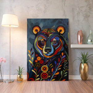 Floral Bear Canadian Indigenous Style Wall Art, Aboriginal First Nations Canvas for Colorful Home Decor, Print Inspired by Inuit & Metis Art Gift - photo #9