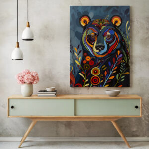 Floral Bear Canadian Indigenous Style Wall Art, Aboriginal First Nations Canvas for Colorful Home Decor, Print Inspired by Inuit & Metis Art Gift - photo #1