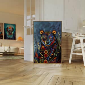 Colorful Bear Canadian Aboriginal Inspired Wall Art, Eye-Catching Indigenous Style Print for Living Room, Perfect Housewarming Gift Decoration - photo #6