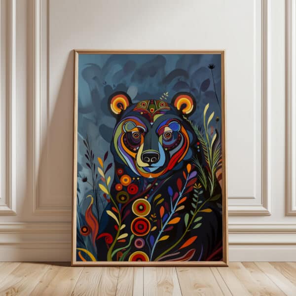 Colorful Bear Canadian Aboriginal Inspired Wall Art, Eye-Catching Indigenous Style Print for Living Room, Perfect Housewarming Gift Decoration