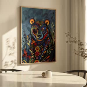 Colorful Bear Canadian Aboriginal Inspired Wall Art, Eye-Catching Indigenous Style Print for Living Room, Perfect Housewarming Gift Decoration - photo #5