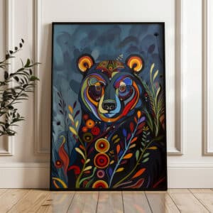 Colorful Bear Canadian Aboriginal Inspired Wall Art, Eye-Catching Indigenous Style Print for Living Room, Perfect Housewarming Gift Decoration - photo #2