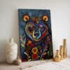 Floral Bear Canadian Indigenous Style Wall Art, Aboriginal First Nations Canvas for Colorful Home Decor, Print Inspired by Inuit & Metis Art Gift