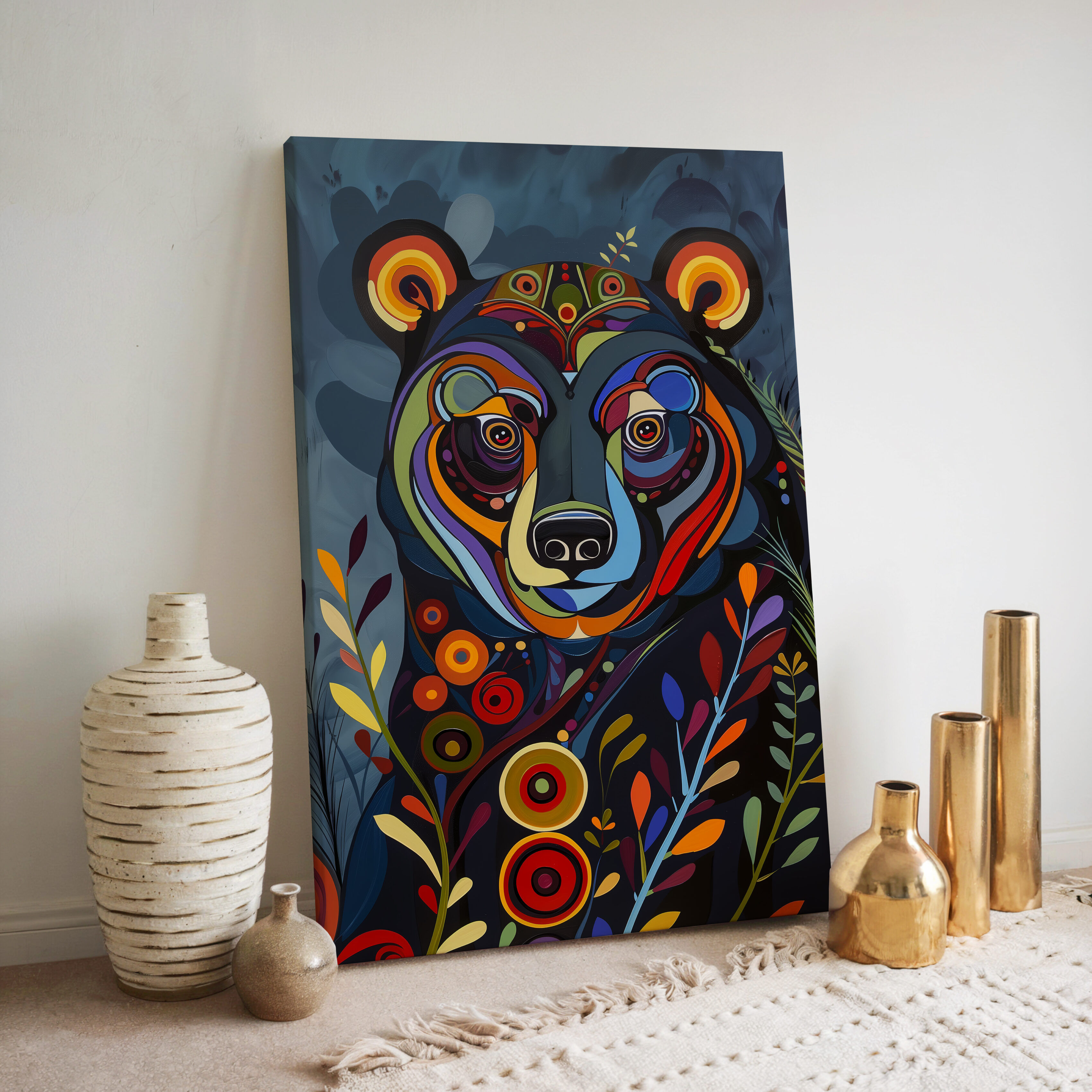 Floral Bear Canadian Indigenous Style Wall Art, Aboriginal First Nations Canvas for Colorful Home Decor, Print Inspired by Inuit & Metis Gift for Art Lovers