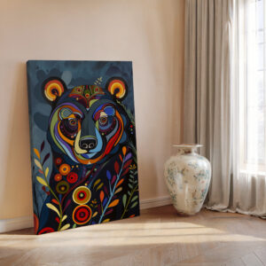 Floral Bear Canadian Indigenous Style Wall Art, Aboriginal First Nations Canvas for Colorful Home Decor, Print Inspired by Inuit & Metis Art Gift - photo #2