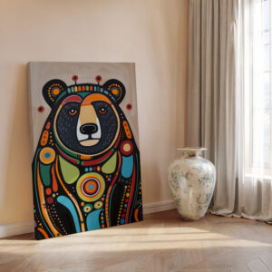 Colorful Animal Aboriginal Canvas Print, Contemporary Bear Artwork Inspired by Native Canadian Art, Inuit Indigenous Wall Art for Thoughtful Gifts - photo #2