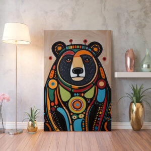 Colorful Animal Aboriginal Canvas Print, Contemporary Bear Artwork Inspired by Native Canadian Art, Inuit Indigenous Wall Art for Thoughtful Gifts - photo #6