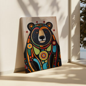 Colorful Animal Aboriginal Canvas Print, Contemporary Bear Artwork Inspired by Native Canadian Art, Inuit Indigenous Wall Art for Thoughtful Gifts - photo #8