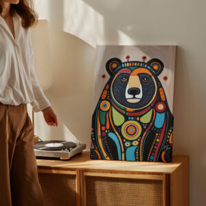 Colorful Animal Aboriginal Canvas Print, Contemporary Bear Artwork Inspired by Native Canadian Art, Inuit Indigenous Wall Art for Thoughtful Gifts - photo #11