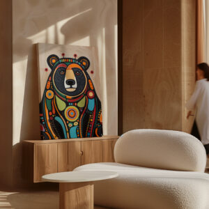 Colorful Animal Aboriginal Canvas Print, Contemporary Bear Artwork Inspired by Native Canadian Art, Inuit Indigenous Wall Art for Thoughtful Gifts - photo #7