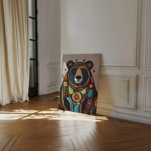 Colorful Animal Aboriginal Canvas Print, Contemporary Bear Artwork Inspired by Native Canadian Art, Inuit Indigenous Wall Art for Thoughtful Gifts - photo #12