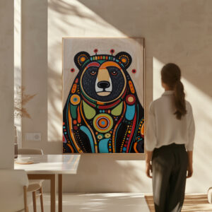 Colorful Animal Aboriginal Canvas Print, Contemporary Bear Artwork Inspired by Native Canadian Art, Inuit Indigenous Wall Art for Thoughtful Gifts - photo #13