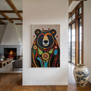 Colorful Animal Aboriginal Canvas Print, Contemporary Bear Artwork Inspired by Native Canadian Art, Inuit Indigenous Wall Art for Thoughtful Gifts - photo #1