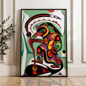 Canadian Indigenous-Inspired Artwork, Vibrant Whimsical Aboriginal Inuit Canada Style Print for Colorful Wall Decor, Unique Housewarming Gift Art